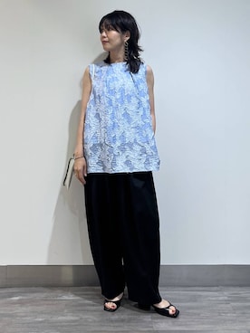 「A part by（アパートバイ）のダブルストラップミュール（パンプス、ブラック系）」を使った、Aoさん（レディース・161cm）の夏コーディネート