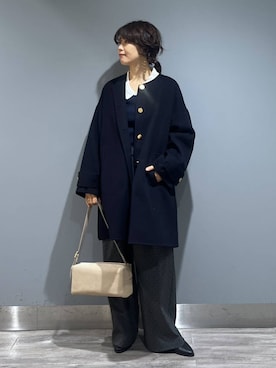 「アイテム（ノーカラーコート）」を使った、Aoさん（レディース・161cm）の秋コーディネート