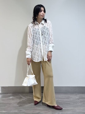 「A part by（アパートバイ）のキンチャクミニショルダバッグ（ショルダーバッグ、ホワイト系）」を使った、Aoさん（レディース・161cm）の夏コーディネート
