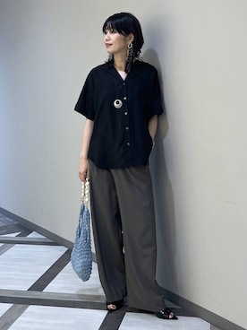 「A part by（アパートバイ）のポインテッドスリットミュール（その他シューズ、ブラック系）」を使った、Aoさん（レディース・161cm）の夏コーディネート