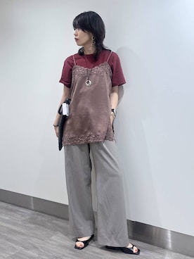 「A part by（アパートバイ）のCollege_Tシャツ（Tシャツ/カットソー、レッド系）」を使った、Aoさん（レディース・161cm）の春コーディネート