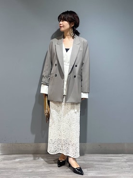 「アイテム（ノーカラージャケット）」を使った、Aoさん（レディース・161cm・30代）の秋コーディネート