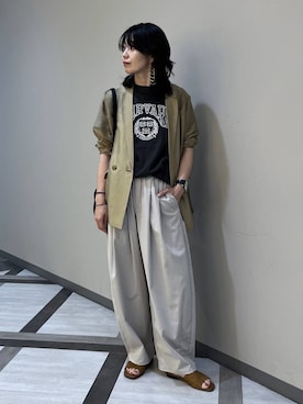 「A part by（アパートバイ）のシアーWジャケット（テーラードジャケット、ベージュ系）」を使った、Aoさん（レディース・161cm）の春コーディネート