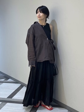「A part by（アパートバイ）の【セレクト】Malvados（サンダル、レッド系）」を使った、Aoさん（レディース・161cm）の夏コーディネート