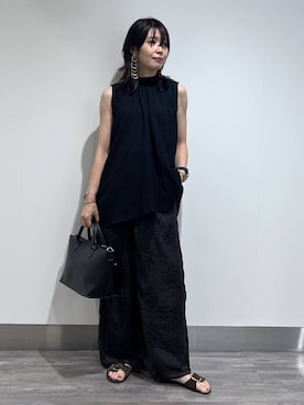 「A part by（アパートバイ）のフラワーシシュウパンツ（その他パンツ、ブラック系）」を使った、Aoさん（レディース・161cm）の夏コーディネート
