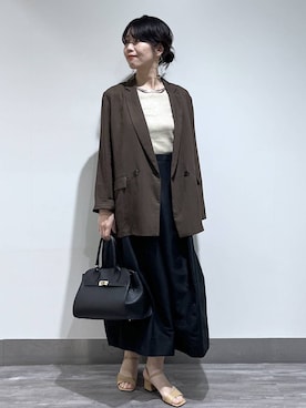 「A part by（アパートバイ）の≪追加3≫シアーWジャケット（テーラードジャケット、ブラウン系）」を使った、Aoさん（レディース・161cm）の春コーディネート
