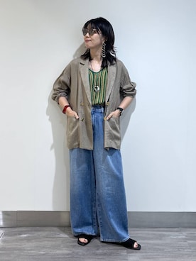 「A part by（アパートバイ）のテンセルデニムパンツ（デニムパンツ、ブルー系）」を使った、Aoさん（レディース・161cm）の夏コーディネート