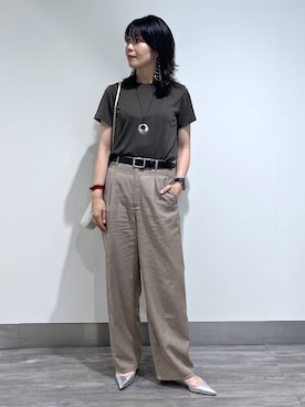 「A part by（アパートバイ）のレザースクエアベルト（ベルト、ブラック系）」を使った、Aoさん（レディース・161cm）の夏コーディネート