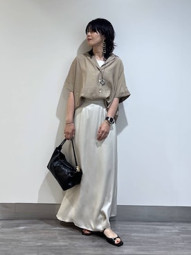 「A part by（アパートバイ）のキュプラナロースカート（スカート、ホワイト系）」を使った、Aoさん（レディース・161cm）の夏コーディネート