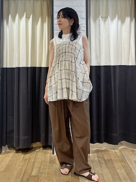 「A part by（アパートバイ）のサンドウォッシュフライスノースリーブT（Tシャツ/カットソー、ホワイト系）」を使った、Aoさん（レディース・161cm）の夏コーディネート