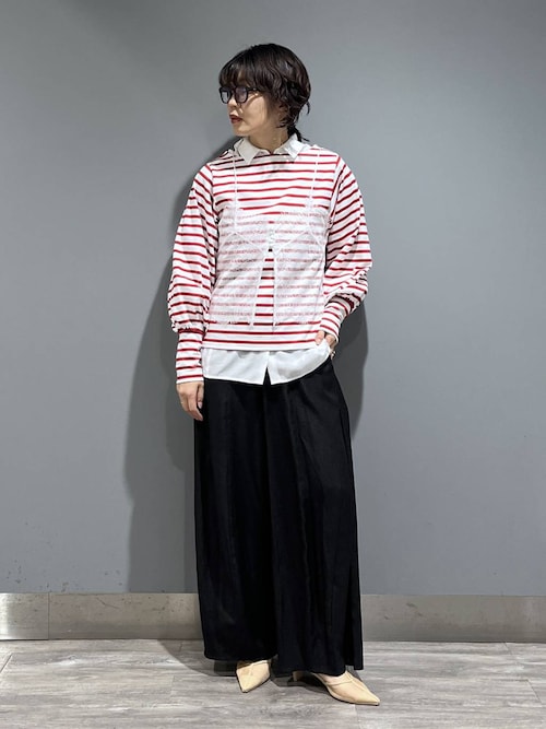 FOXEY パフスリーブ ボーダートップス tシャツ パフスリーブクロップド丈ボーダートップス レディース