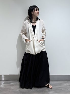 「A part by（アパートバイ）のシアーWジャケット（テーラードジャケット、ベージュ系）」を使った、Aoさん（レディース・161cm）の夏コーディネート