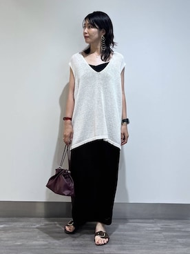 「A part by（アパートバイ）のキンチャクミニショルダバッグ（ショルダーバッグ、レッド系）」を使った、Aoさん（レディース・161cm）の夏コーディネート