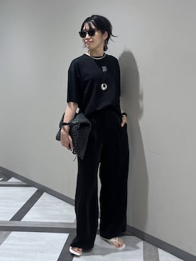 「A part by（アパートバイ）のイージーストレートパンツ（スラックス、ブラック系）」を使った、Aoさん（レディース・161cm）の春コーディネート