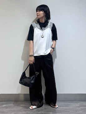 「A part by（アパートバイ）のハートモチーフバッグ（ショルダーバッグ、ブラック系）」を使った、Aoさん（レディース・161cm）の夏コーディネート