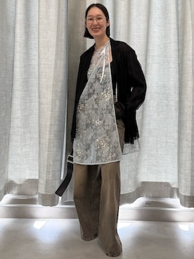 「yae（ヤエ）のLace jacket／レースジャケット（テーラードジャケット、ブラック系）」を使った、shizuka_yamazaki__さん（レディース・168cm）の春コーディネート