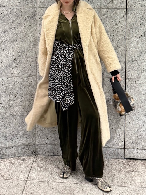 Fastener slit velours jumpsuit / ファスナースリットベロアジャンプ