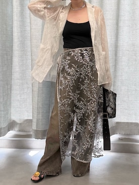 「yae（ヤエ）のFlower spangle wrap skirt/フラワースパンコールラップスカート（スカート、シルバー系）」を使った、shizuka_yamazaki__さん（レディース・168cm）の春コーディネート