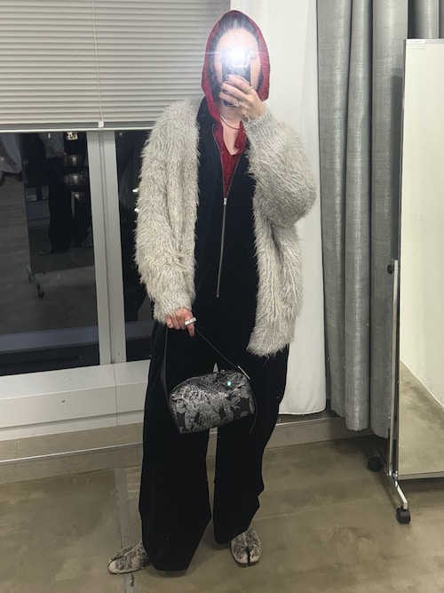 Fastener slit velours jumpsuit / ファスナースリットベロアジャンプスーツ