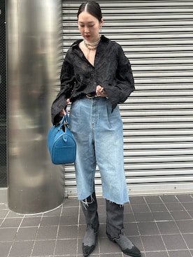 「yae（ヤエ）のSuper wide mens like denim／スーパーワイドメンズライクデニム（デニムパンツ、ブルー系）」を使った、shizuka_yamazaki__さん（レディース・168cm）の春コーディネート