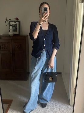 「yae（ヤエ）のSuper wide mens like denim／スーパーワイドメンズライクデニム（デニムパンツ、ブルー系）」を使った、shizuka_yamazaki__さん（レディース・168cm）の春コーディネート