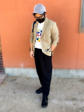 「CHUMS（チャムス）のアイテム（Tシャツ/カットソー）」を使った、miqyuroさん（メンズ・165cm）の秋コーディネート