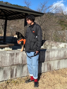 「UNIVERSAL OVERALL（ユニバーサルオーバーオール）のアイテム（ブルゾン）」を使った、かた焼きそばさん（メンズ・175cm）の冬コーディネート