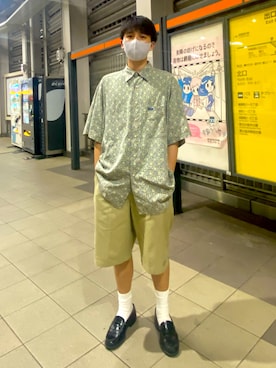 「Guess（ゲス）のアイテム（シャツ/ブラウス）」を使った、かた焼きそばさん（メンズ・175cm）の夏コーディネート