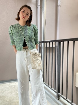 「Ameri（アメリ）のアイテム（シャツ/ブラウス）」を使った、02_mntさん（レディース・161cm）の夏コーディネート