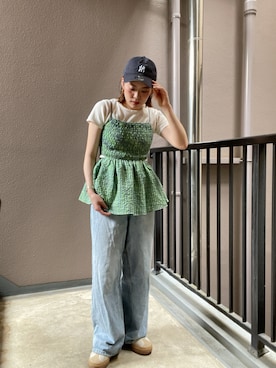 「Ameri（アメリ）のアイテム（シャツ/ブラウス）」を使った、02_mntさん（レディース・161cm）の夏コーディネート