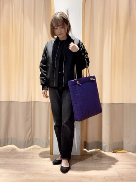 「キルティングバッグ」｜「アイテム（ノーカラージャケット）」を使った、ameさん（レディース・160cm）の秋コーディネート