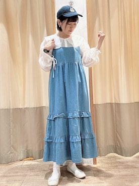 「シア―ブラウス」｜「アイテム（ワンピース/ドレス）」を使った、ameさん（レディース・160cm）の春コーディネート