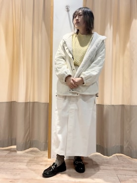 「ケーブルニット」｜「アイテム（ノーカラージャケット）」を使った、ameさん（レディース・160cm）の冬コーディネート