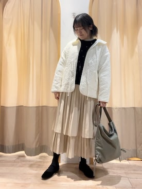 「ティアードスカート」｜「アイテム（ノーカラージャケット）」を使った、ameさん（レディース・160cm）の秋コーディネート