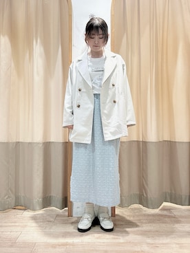 「レーススカート」｜「アイテム（ノーカラージャケット）」を使った、ameさん（レディース・160cm）の冬コーディネート