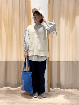「Samansa Mos2 blue（サマンサモスモスブルー）のアイテム（キャップ）」を使った、ameさん（レディース・160cm）の秋コーディネート