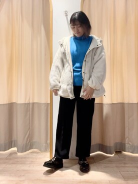 「ストレートパンツ」｜「アイテム（ノーカラージャケット）」を使った、ameさん（レディース・160cm）の秋コーディネート