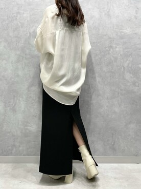 「とろみシャツ」｜「アイテム（ブーツ）」を使った、ezicknaminさん（レディース・157cm）の秋コーディネート