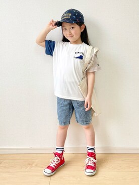 「MPS（エムピーエス）のアイテム（帽子）」を使った、RUCAさん（キッズ・120cm）の春コーディネート