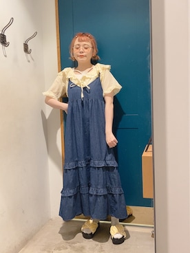 「ehka sopo（エヘカソポ）のくしゅくしゅギンガム厚底サンダル（サンダル）」を使った、ま　え　のさん（レディース・158cm）の夏コーディネート