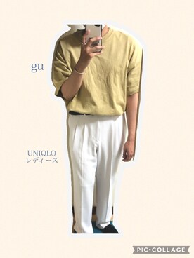 「UNIQLO（ユニクロ）のアイテム（スラックス、ホワイト系）」を使った、Nさん（メンズ・162cm）の夏コーディネート