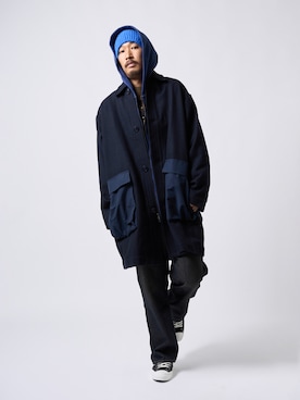 「アイテム（ステンカラーコート）」を使った、UNIONECさん（メンズ・180cm）の秋コーディネート