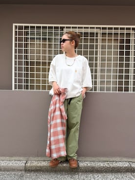 「UNION（UNION TOKYO）（ユニオン）のUNION TOKYO ECHO TEE ユニオントーキョー Tシャツ（Tシャツ/カットソー、ホワイト系）」を使った、 UNION TOKYO さん（メンズ・183cm）の夏コーディネート
