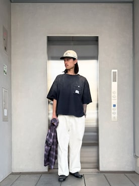 「UNION（UNION TOKYO）（ユニオン）のUNION TOKYO DEANE SS SHIRT ユニオントーキョー シャツ（シャツ/ブラウス、パープル系）」を使った、 UNION TOKYO さん（メンズ・183cm）の夏コーディネート