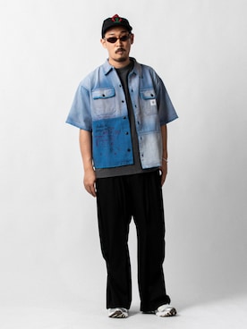 「UNION（UNION TOKYO）（ユニオン）のUNION TOKYO CREST TEE ユニオントーキョー Tシャツ（Tシャツ/カットソー、ブラック系）」を使った、 UNION TOKYO さん（メンズ・183cm）の夏コーディネート