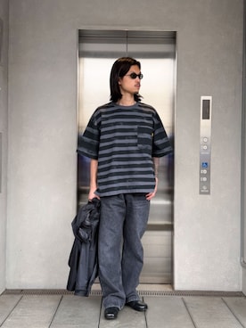 「UNION（UNION TOKYO）（ユニオン）のUNION TOKYO MCDANIEL SS TEE ユニオントーキョー Tシャツ（Tシャツ/カットソー、ブラック系）」を使った、 UNION TOKYO さん（メンズ・183cm）の夏コーディネート