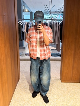 「UNION（UNION TOKYO）（ユニオン）のUNION TOKYO ECHO TEE ユニオントーキョー Tシャツ（Tシャツ/カットソー、ホワイト系）」を使った、 UNION TOKYO さん（メンズ・183cm）の春コーディネート
