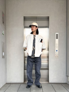 「UNION（UNION TOKYO）（ユニオン）のUNION TOKYO MARKHAM SHIRT ユニオントーキョー シャツ（シャツ/ブラウス、ホワイト系）」を使った、 UNION TOKYO さん（メンズ・183cm）の夏コーディネート
