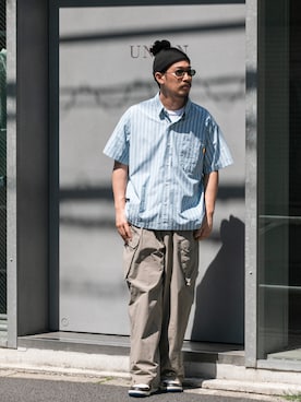 「UNION（UNION TOKYO）（ユニオン）のUNION TOKYO GRAMERCY SS SHIRT ユニオントーキョー ショートスリーブシャツ（シャツ/ブラウス、ブルー系）」を使った、 UNION TOKYO さん（メンズ・175cm）の春コーディネート