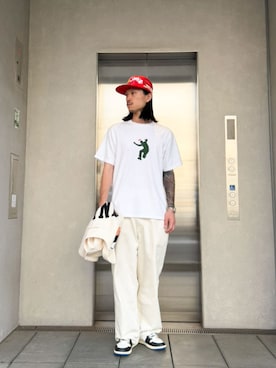 「UNION（UNION TOKYO）（ユニオン）のUNION TOKYO MARKHAM SHIRT ユニオントーキョー シャツ（シャツ/ブラウス、ホワイト系）」を使った、 UNION TOKYO さん（メンズ・183cm）の夏コーディネート